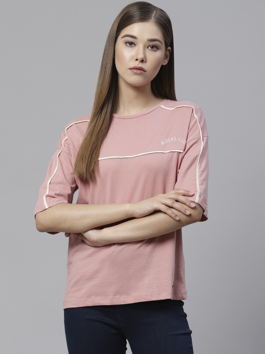 

Roadster Women Pink Solid Round Neck Pure Cotton T-shirt