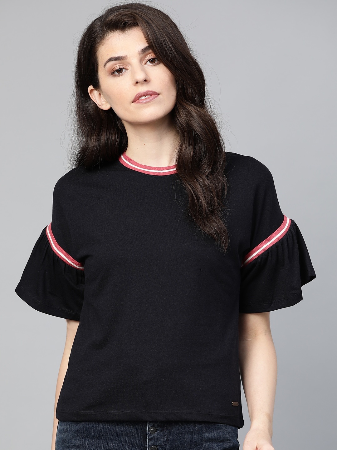 

Roadster Women Black Contrast Detail Solid Top