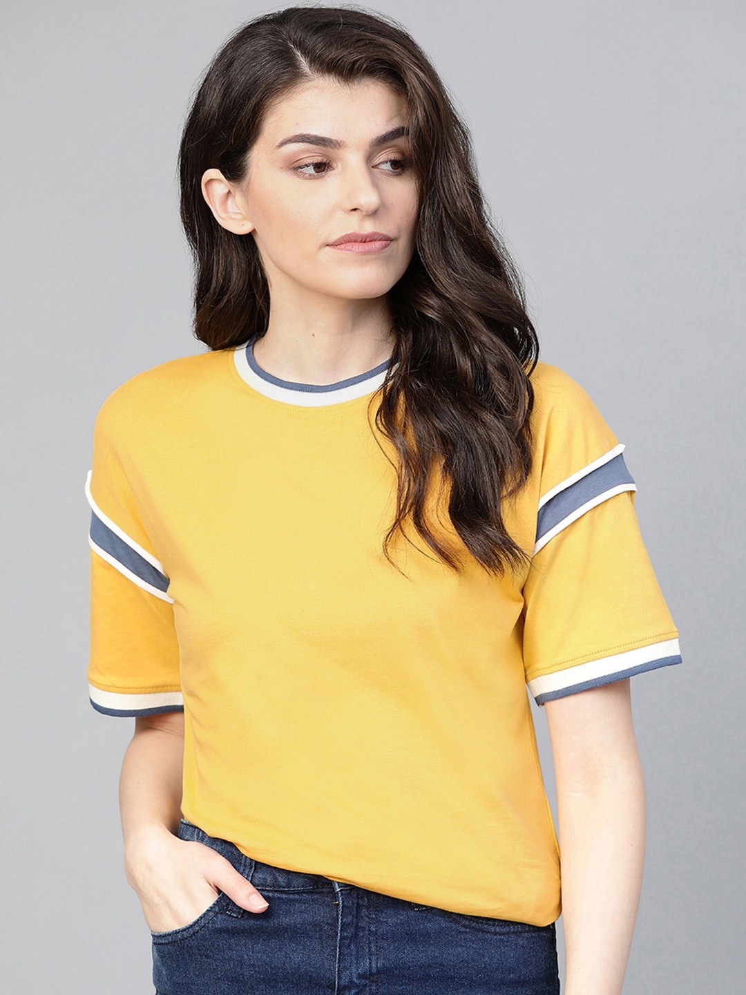 

Roadster Women Mustard Yellow Solid Round Neck T-shirt