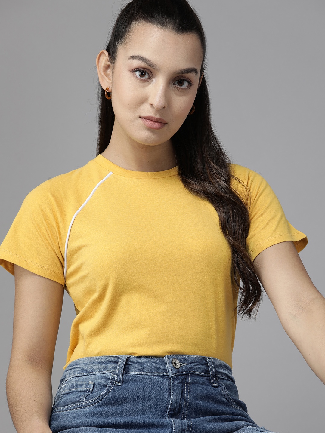 

The Roadster Lifestyle Co. Women Pure Cotton T-shirt, Mustard