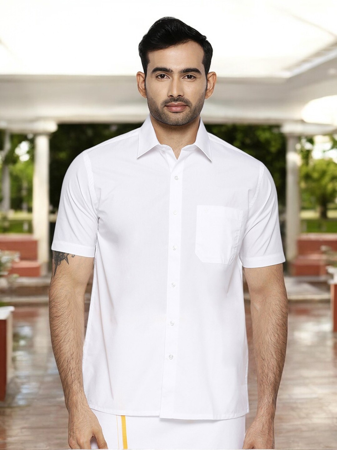 

Ramraj Men White Original Regular Fit Solid Ethnic Shirt