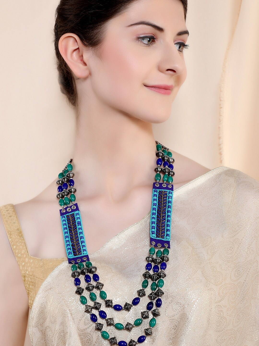 

Rubans Blue & Green Silver-Plated Layered Necklace