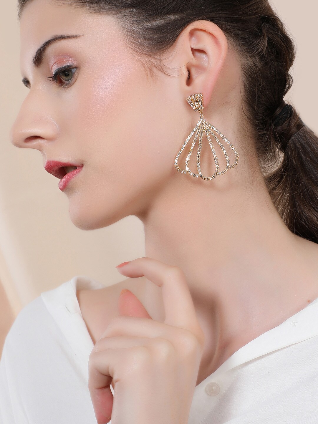 

Rubans Gold-Toned Cubic Zirconia Contemporary Drop Earrings