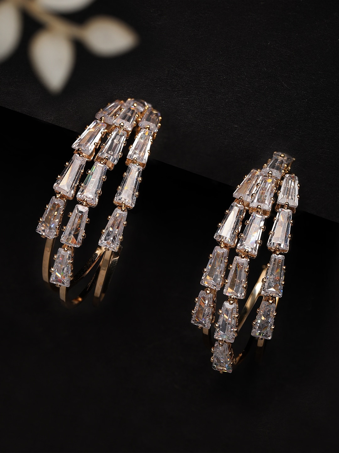 

Rubans Gold-Toned Cubic Zirconia Contemporary Half Hoop Earrings