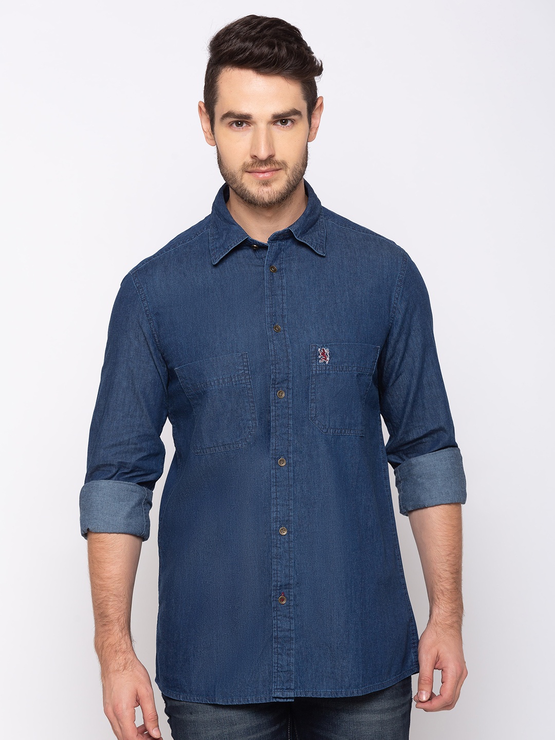 

GIORDANO Men Blue Smart Slim Fit Solid Casual Denim Shirt