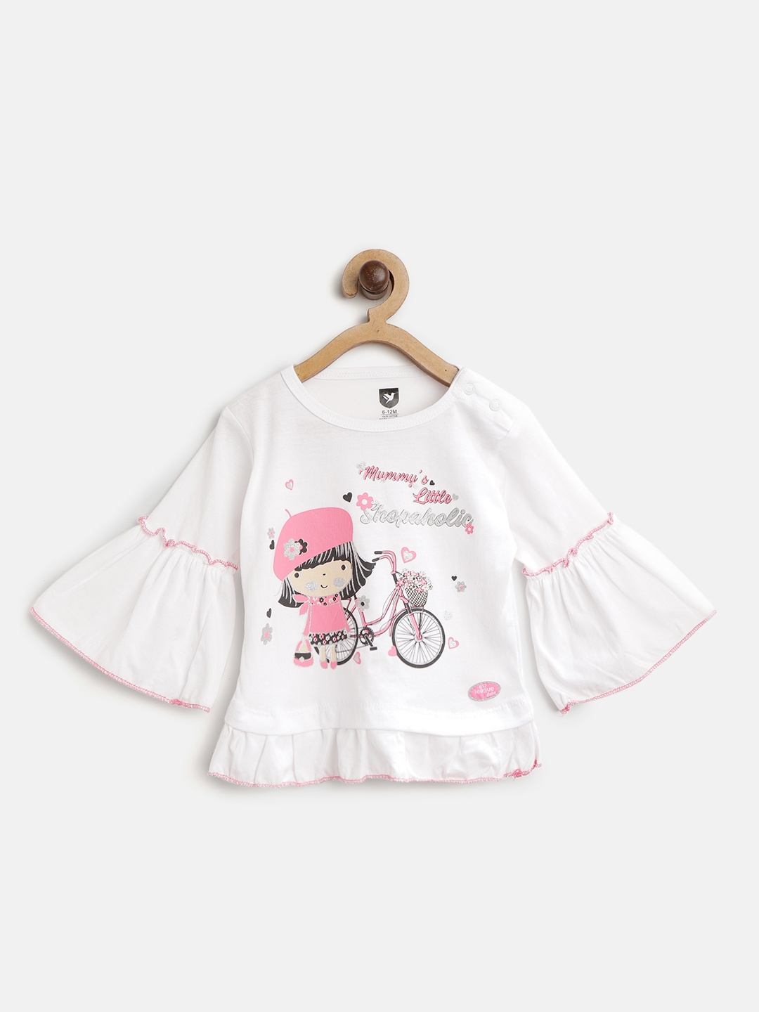 

612 league Girls White & Pink Printed Pure Cotton Top