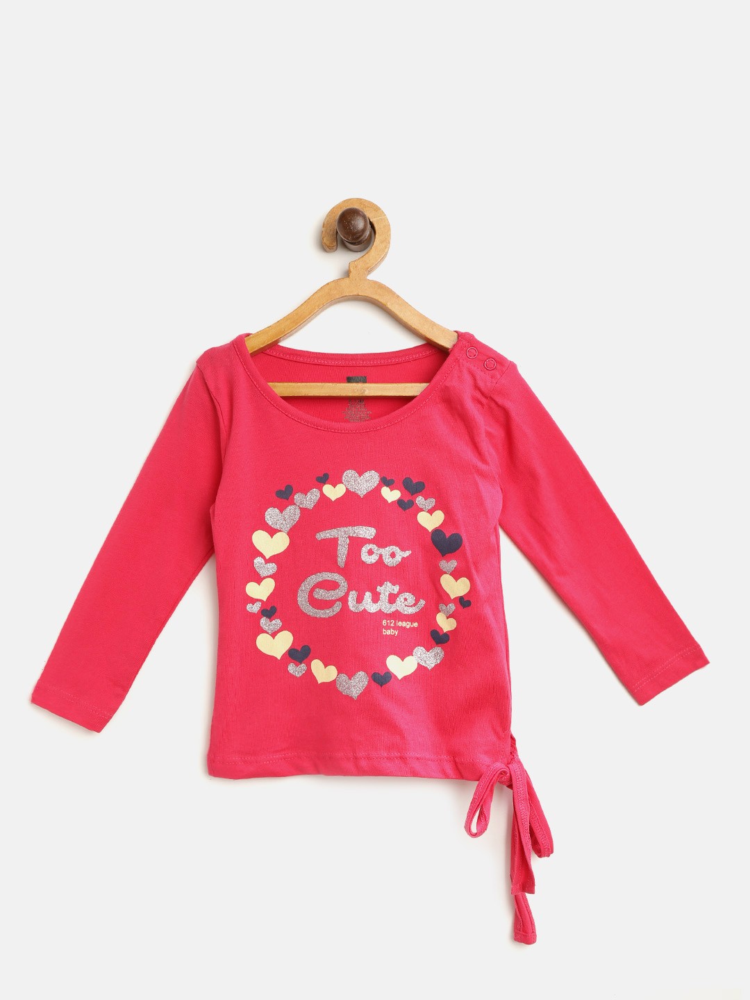 

612 league Girls Pink & Silver Printed Top with Tie-Up