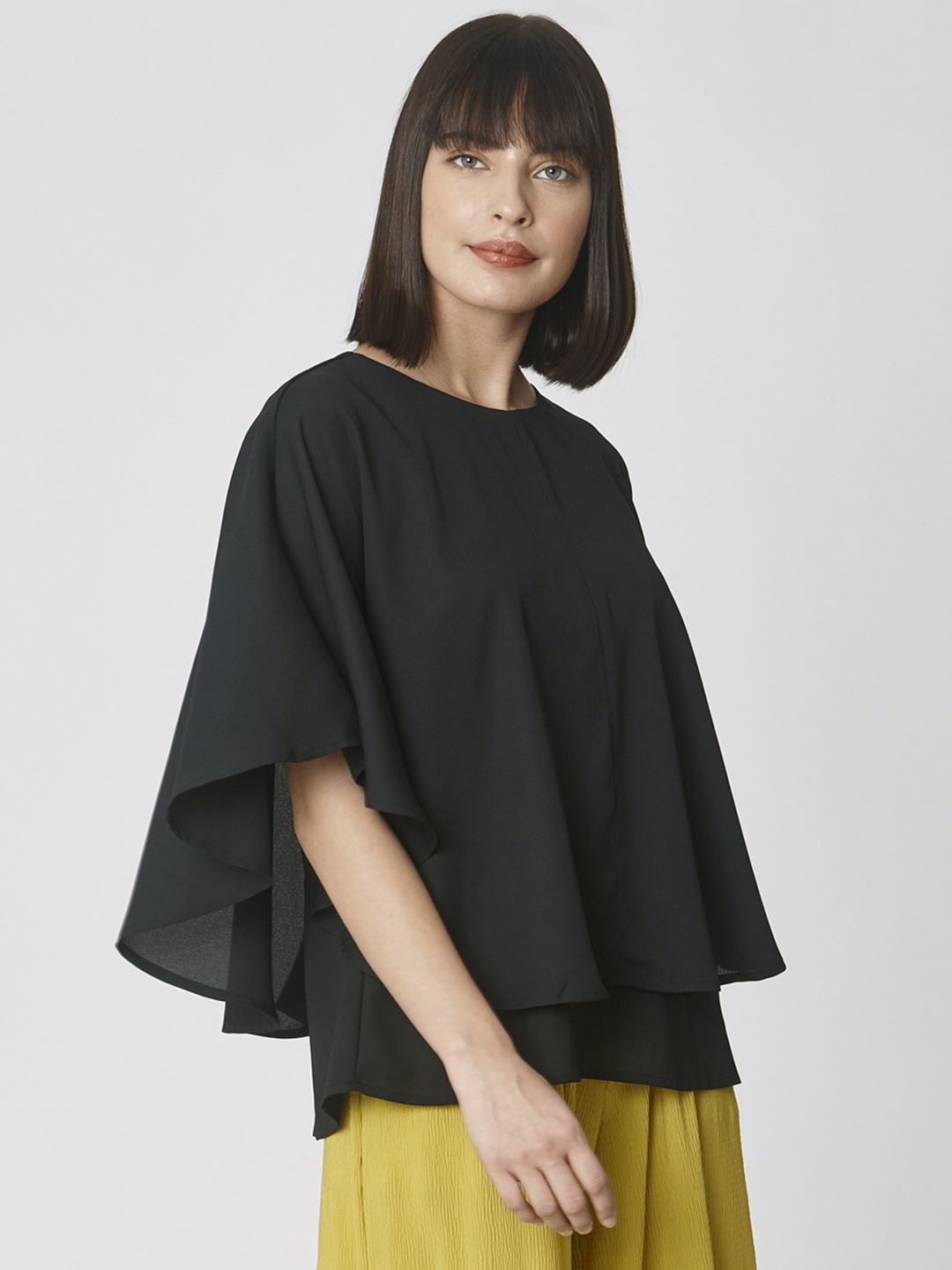 

Vero Moda Women Black Solid Cape Top