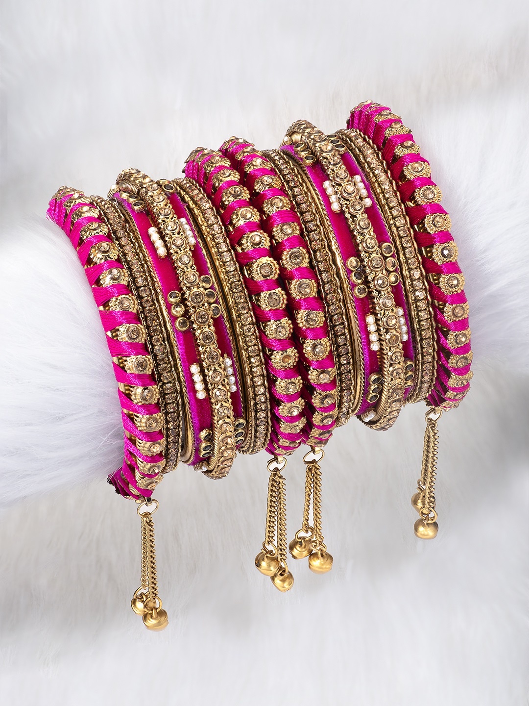 

Peora Set of 14 Gold-Plated & Pink Velvet Handcrafted Bangles