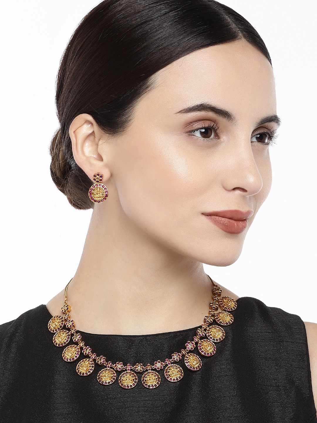 

Peora Gold Plated & Red Studded Jewellery Set