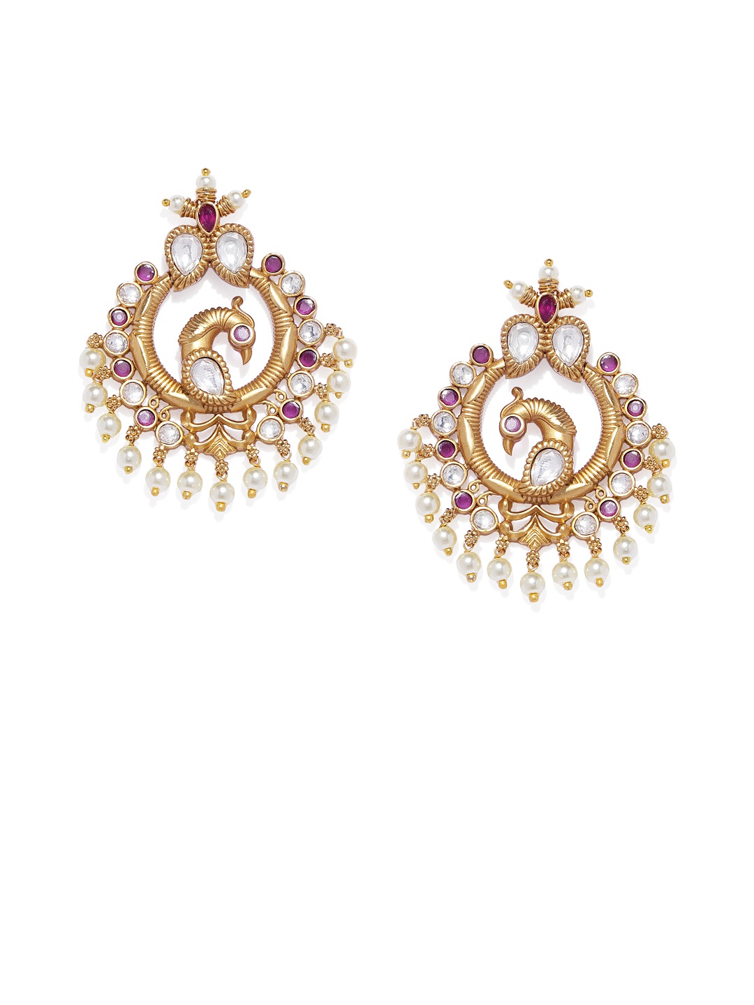 

Peora Gold-Plated & White Crescent Shaped Drop Earrings