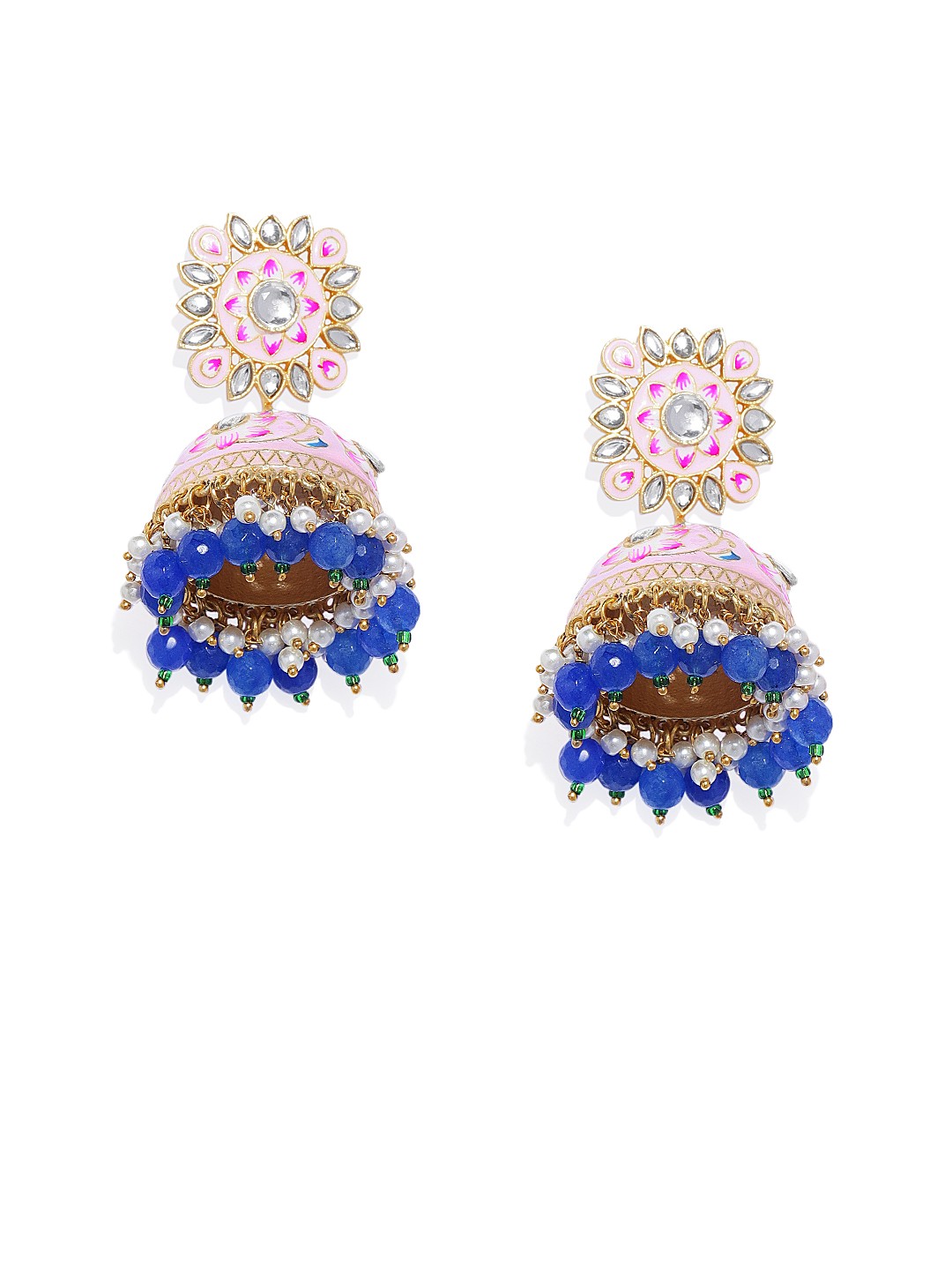 

Peora Gold-Plated & Pink Dome Shaped Handpainted Jhumkas