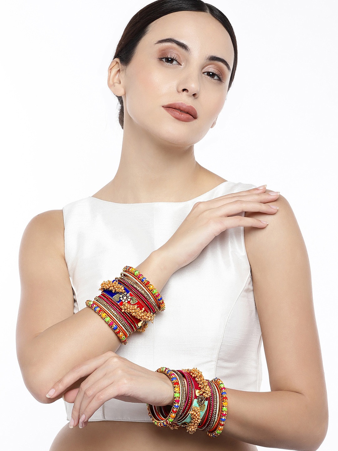 

Peora Set of 30 Gold-Plated & Multicoloured Handcrafted Bangles, Multi