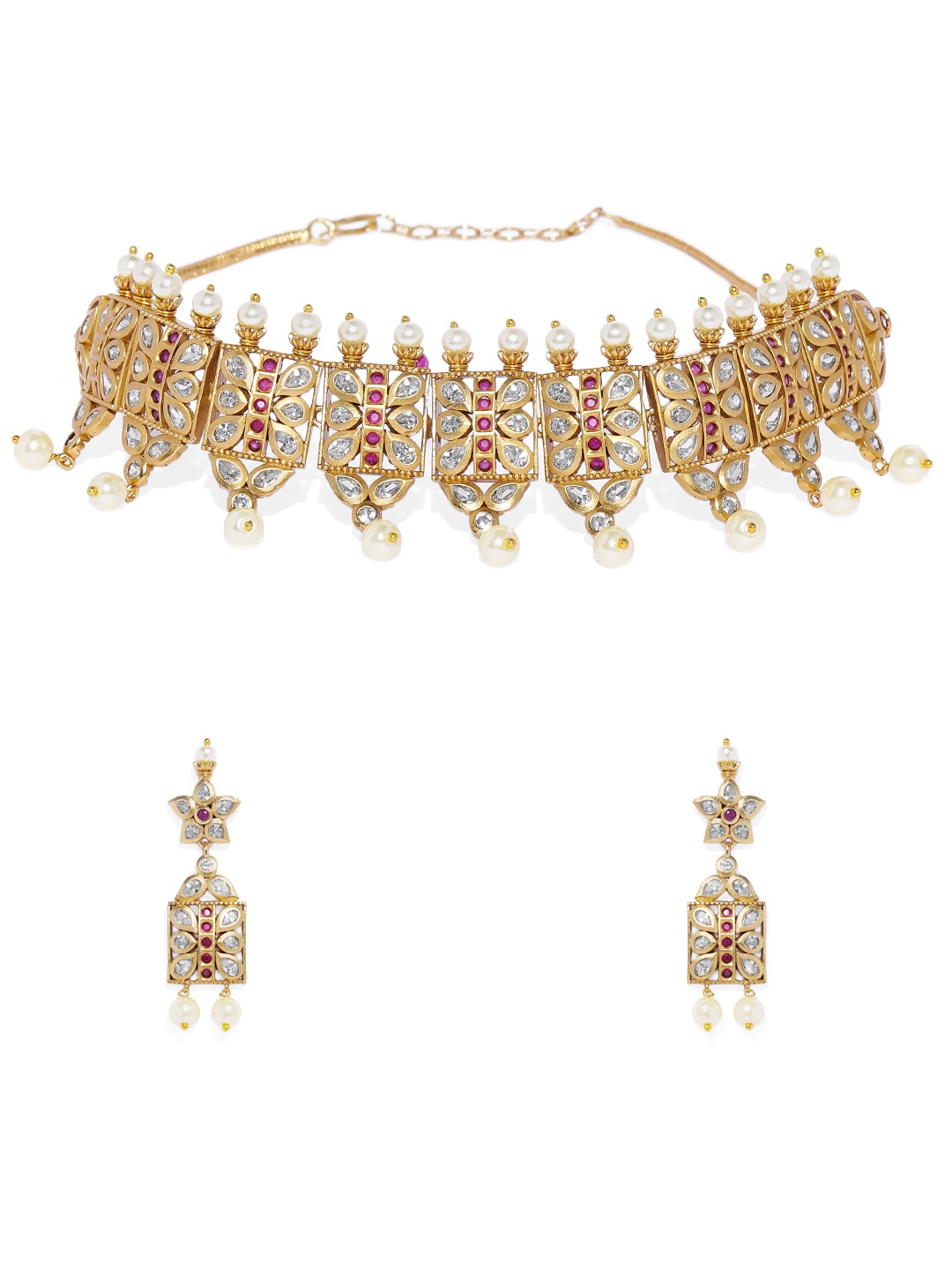 

Peora Gold Plated & Red Diamond Cut Cubic Zirconia Designer Choker Jewellery Set