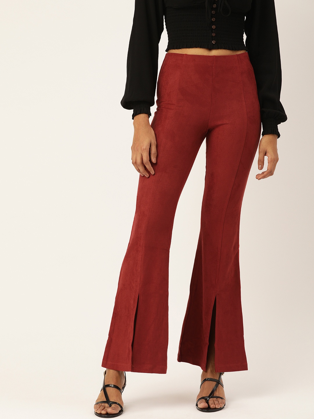

FOREVER 21 Women Red Regular Fit Solid Bootcut Trousers