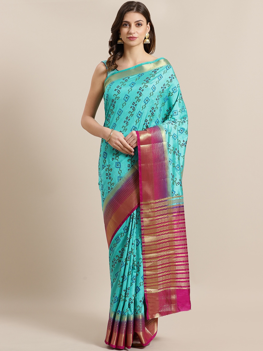 

Chhabra 555 Green & Golden Printed Mysore Silk Saree