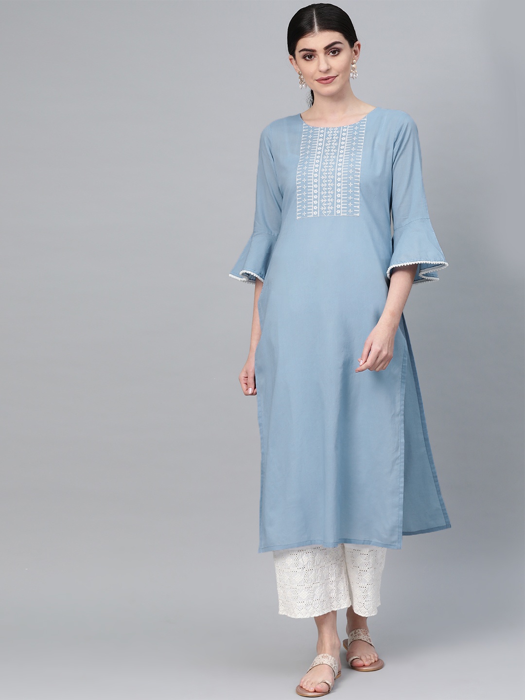 

Varanga Women Blue & White Yoke Design Straight Kurta