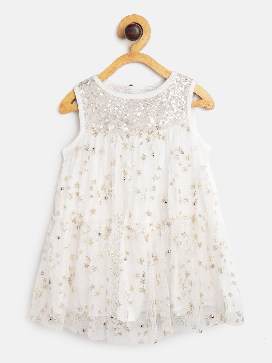 

Nauti Nati Girls Off-White & Golden Glitter A-Line Dress