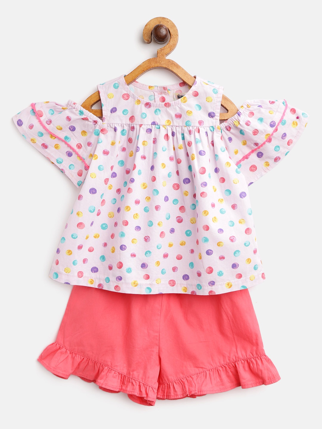 

Nauti Nati Girls Pink & White Printed Top with Shorts