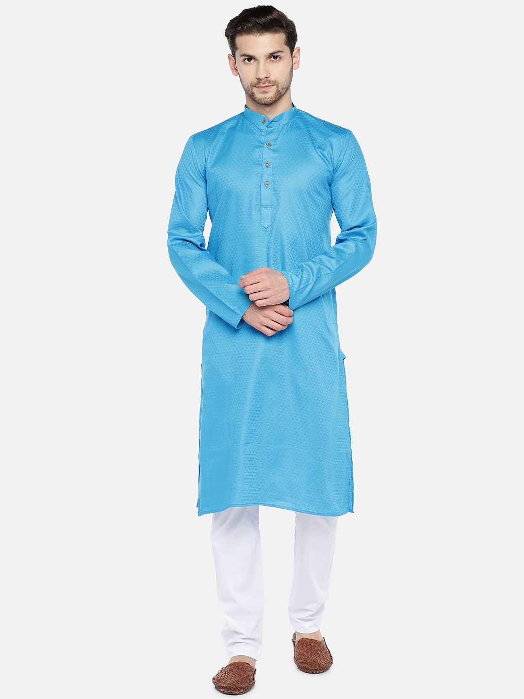 

RAJUBHAI HARGOVINDAS Men Blue Woven Design Straight Kurta