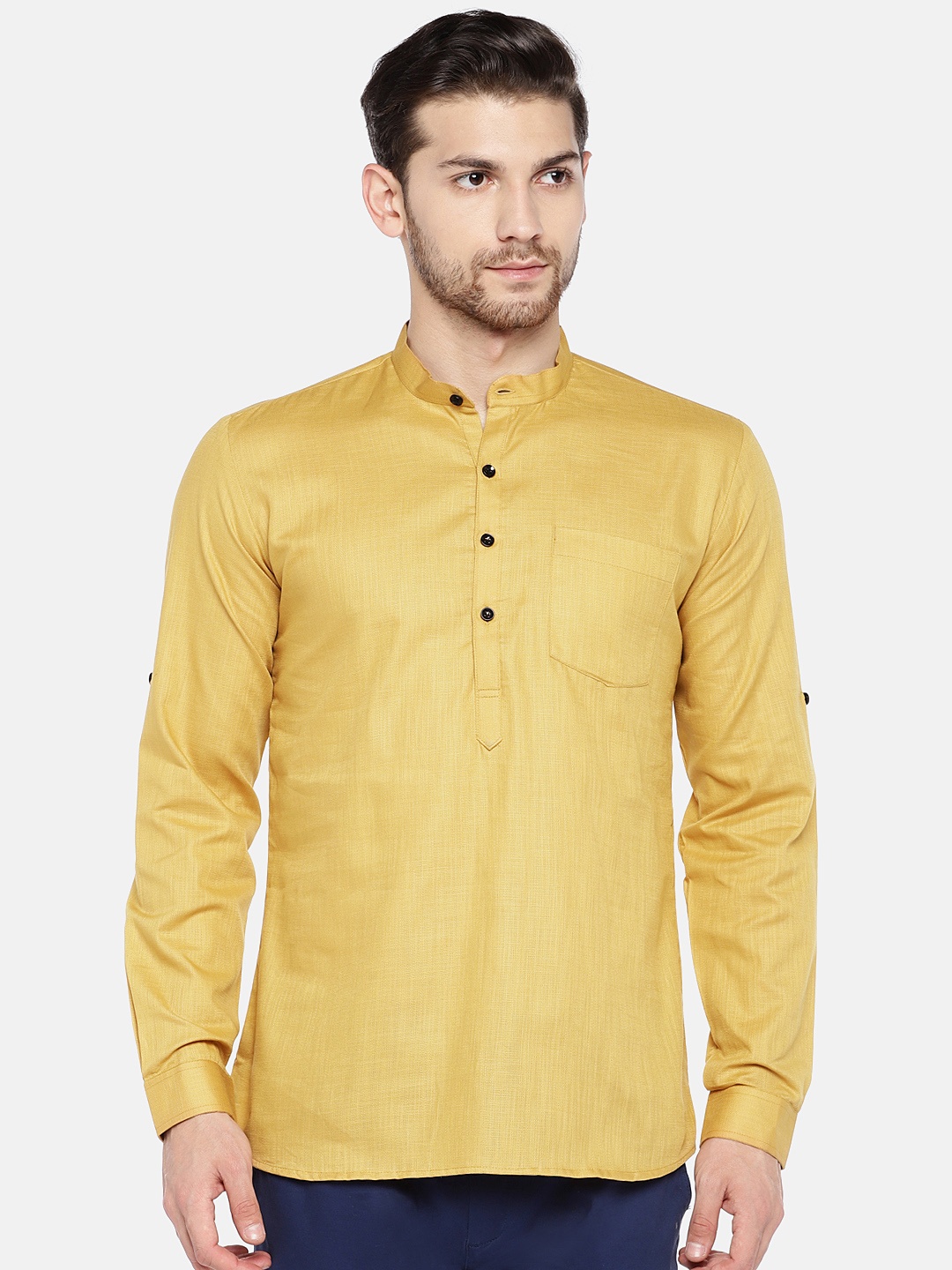 

RAJUBHAI HARGOVINDAS Men Beige Solid Straight Kurta