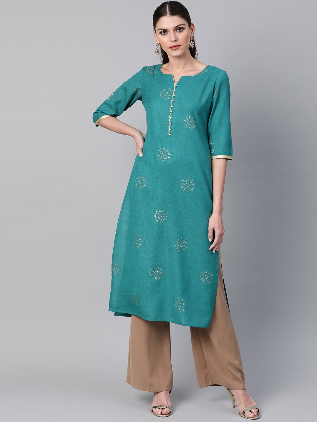 

Libas Women Blue Block Printed Straight Kurta