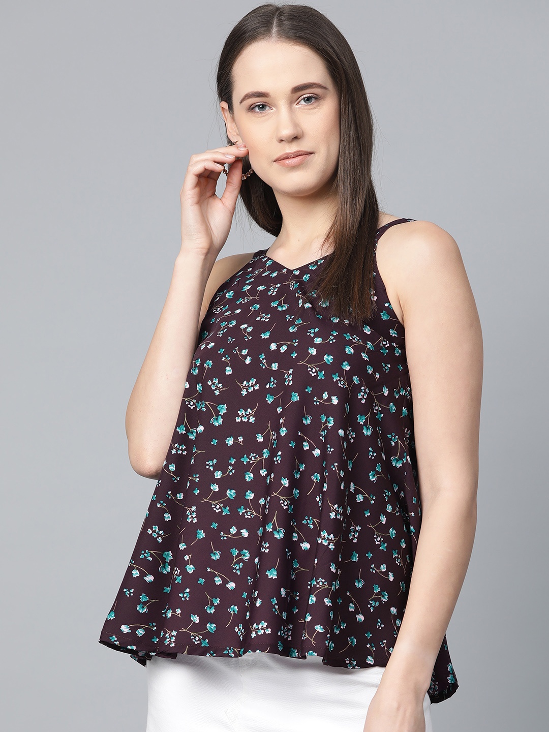 

Jompers Women Purple & Blue Ditsy Floral Print A-Line Top