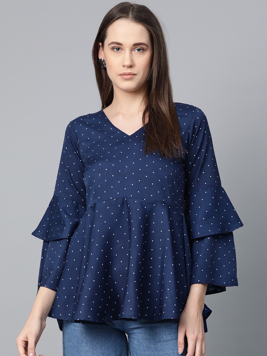 

Jompers Women Navy Blue & White Printed A-Line Top
