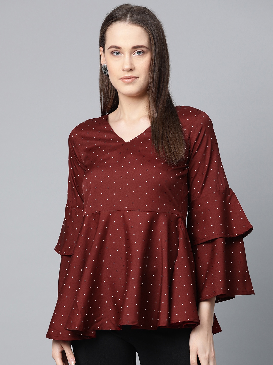 

Jompers Women Maroon & White Printed A-Line Top