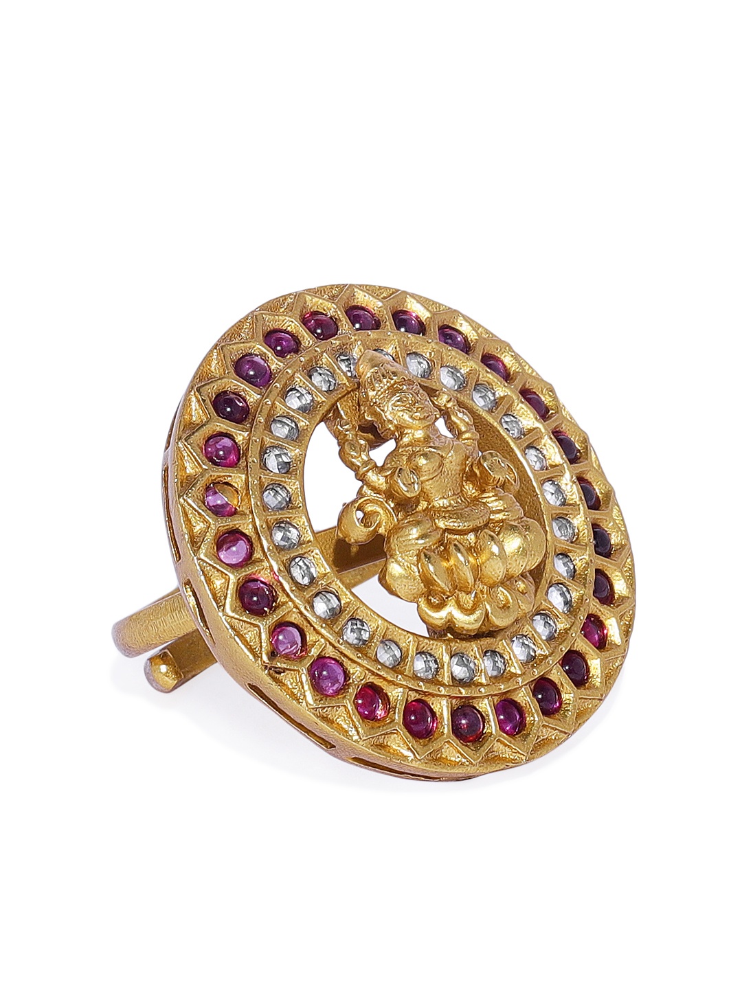 

Peora Women Gold-Plated & Red CZ Studded Temple Adjustable Finger Ring