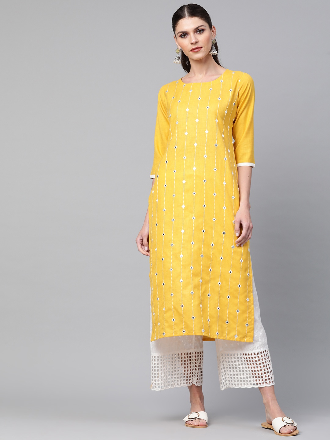 

Libas Women Yellow & Off-White Striped Straight Kurta