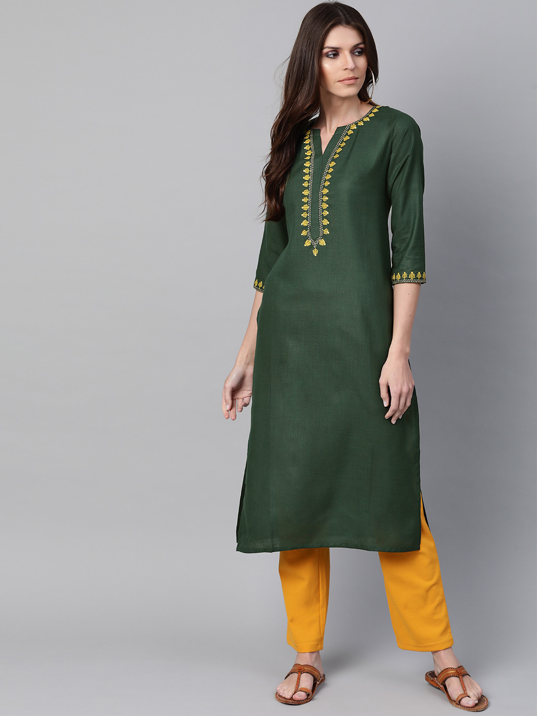 

Libas Women Green Yoke Design Straight Kurta