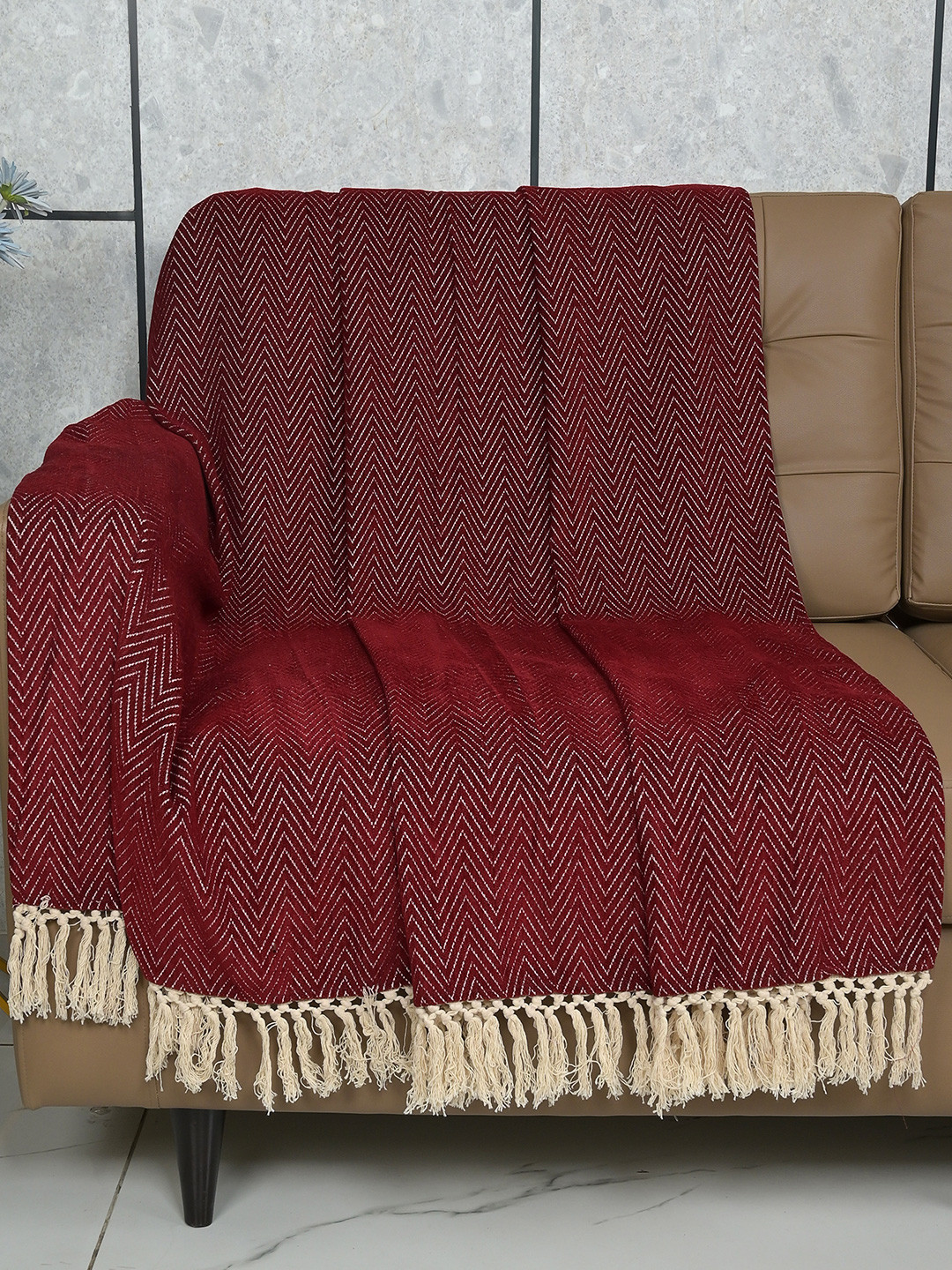 Saral Home Set Of 2 Maroon Chenille Sofa Throws