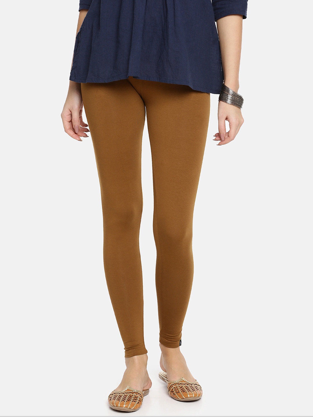 

TWIN BIRDS Women Coffee Brown Solid Ankle-Length Leggings