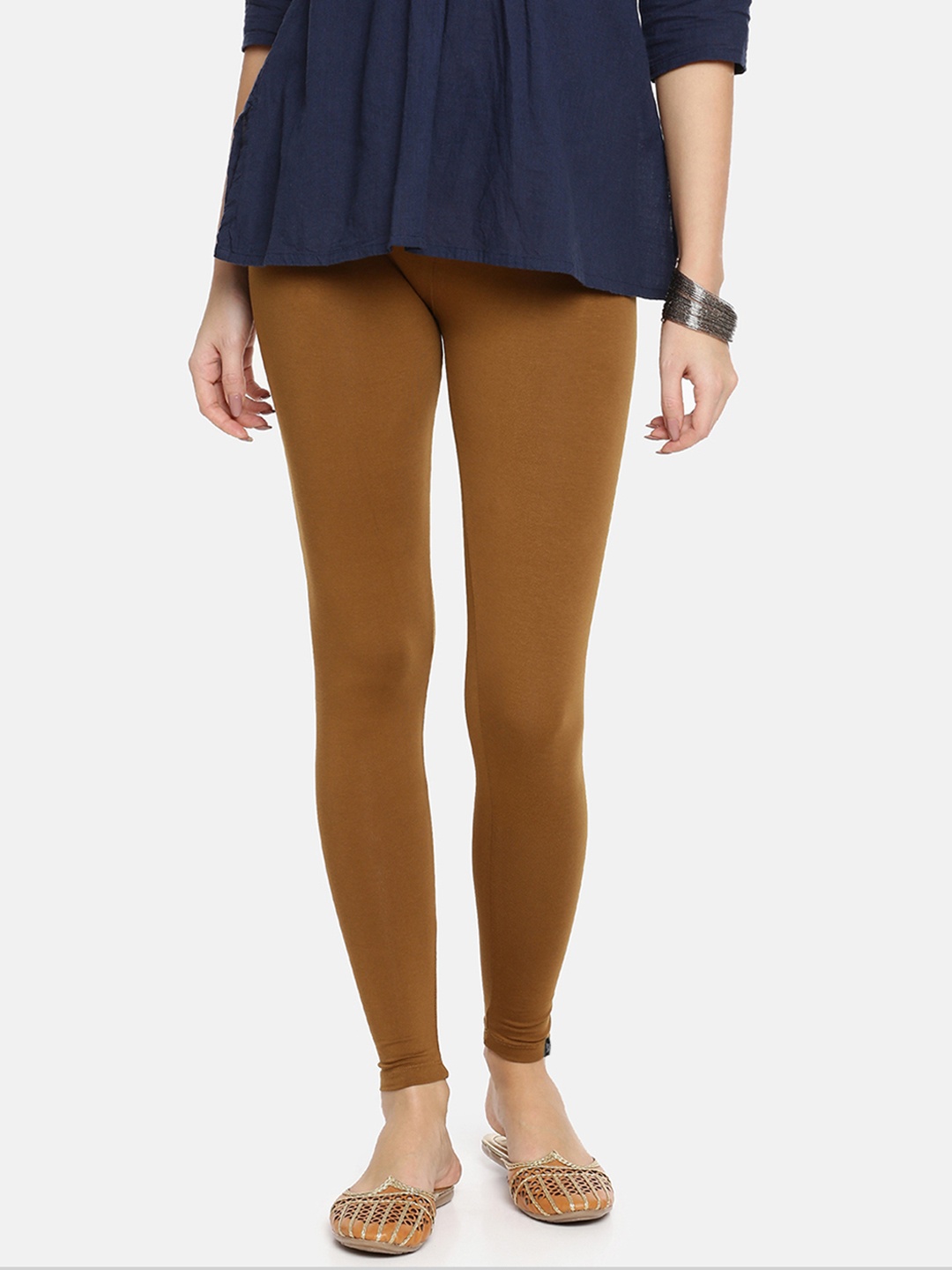 

TWIN BIRDS Women Brown Solid Ankle-Length Leggings, Coffee brown