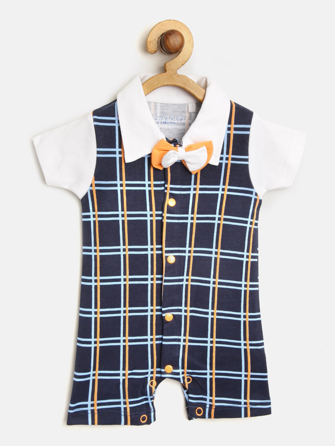 

Moms Love Boys Navy Blue & Orange Checked Rompers