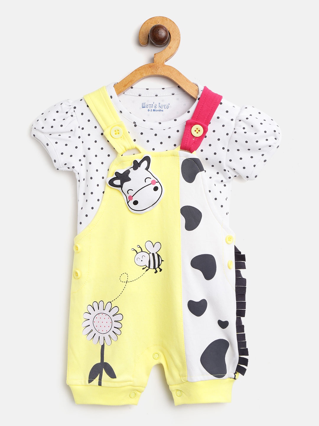 

Moms Love Girls Yellow & White Printed Top with Dungarees