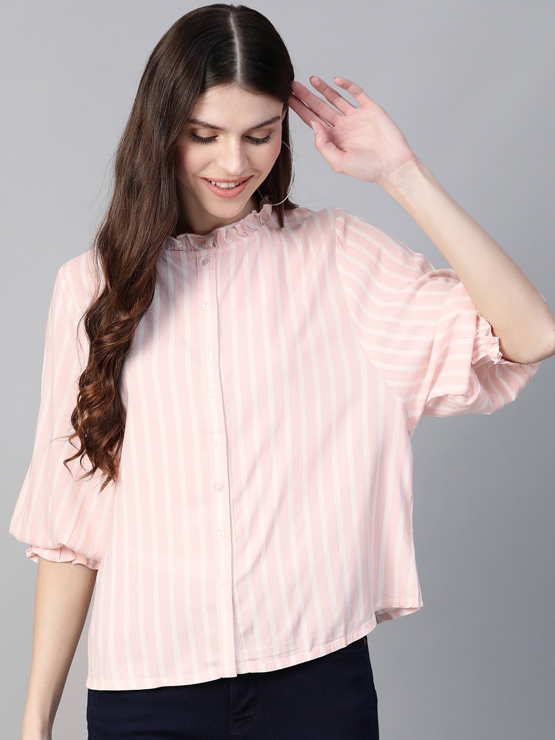 

Mast & Harbour Women Pink & White Striped Top