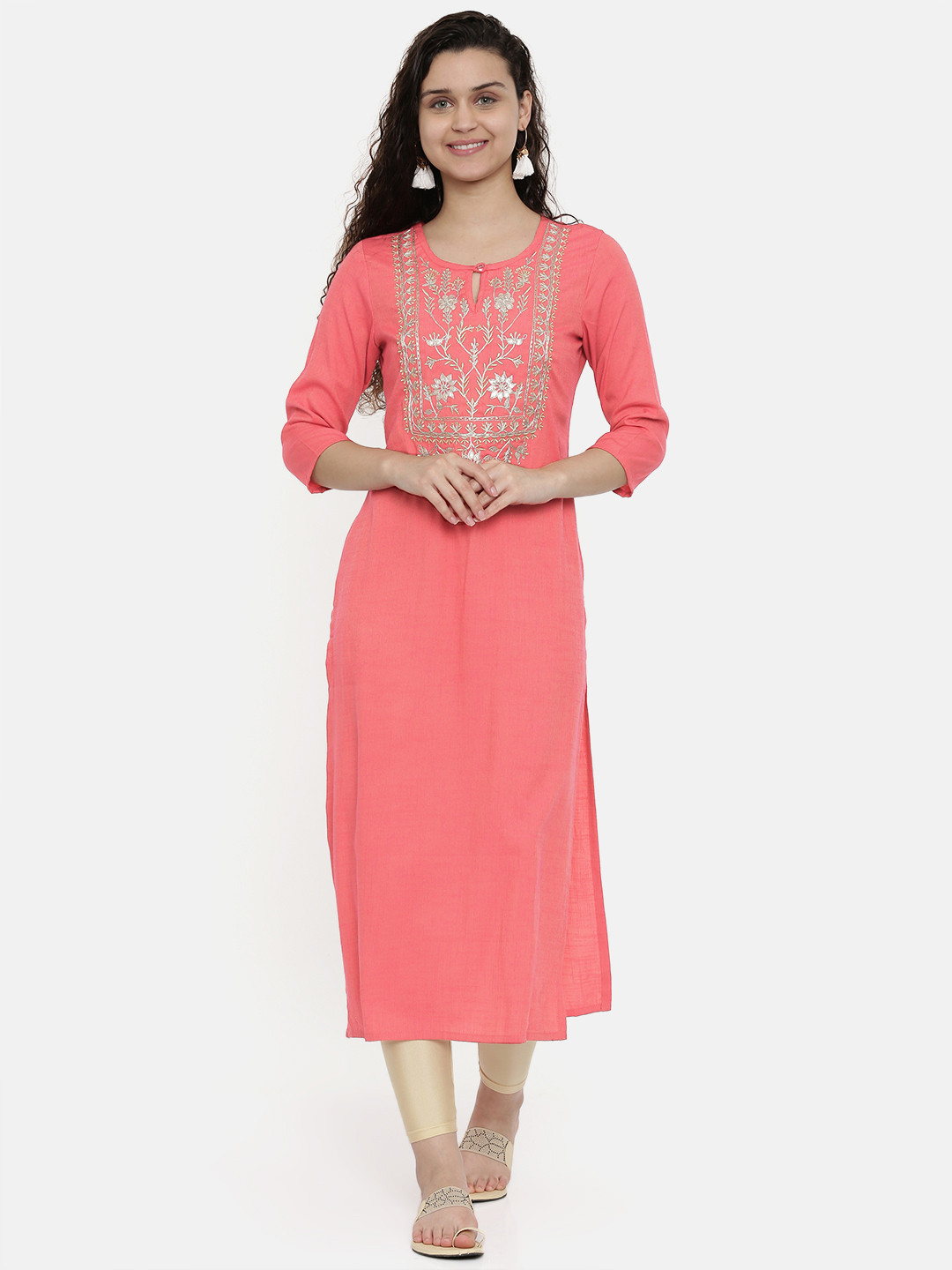

Neerus Women Pink Yoke Design A-Line Kurta