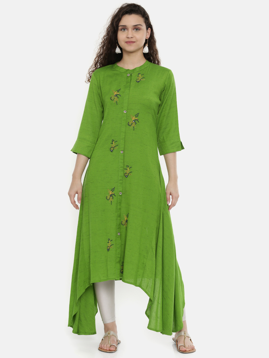 

Neerus Women Green Embroidered A-Line Asymmetric Kurta
