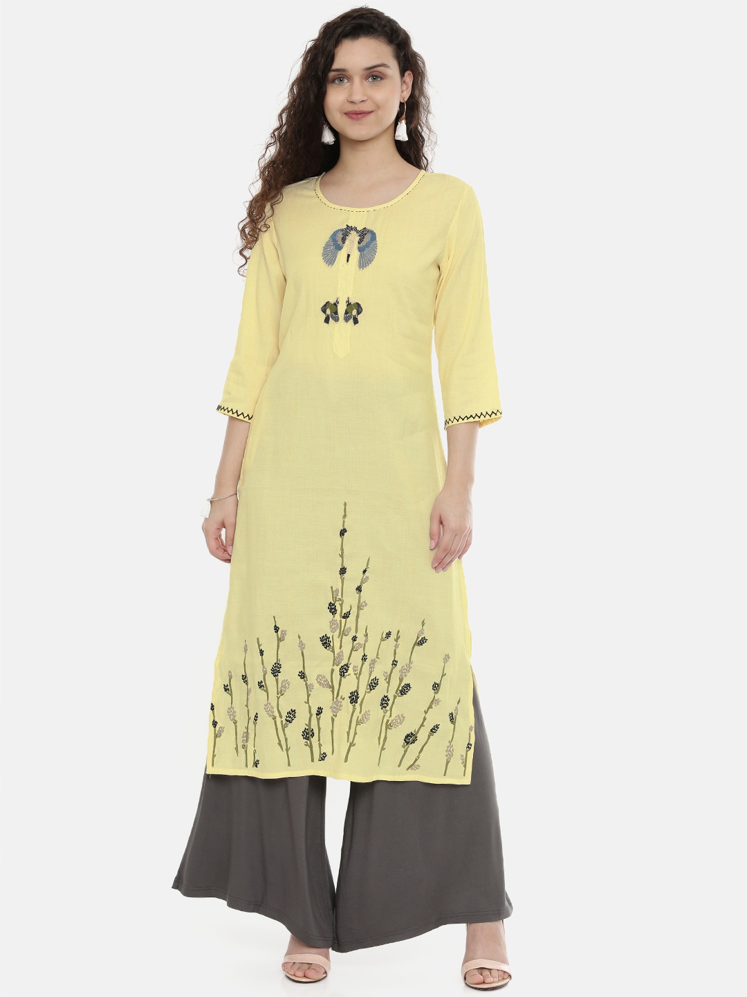 

Neerus Women Yellow Embroidered Straight Kurta