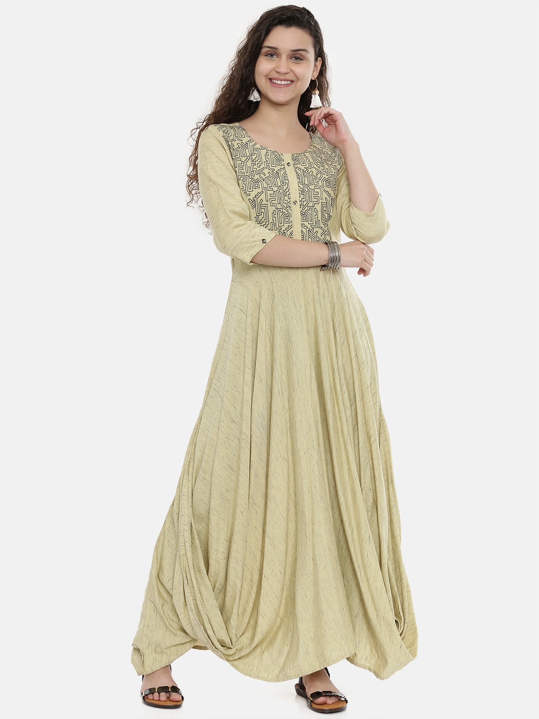 

Neerus Women Beige Embroidered A-Line Kurta