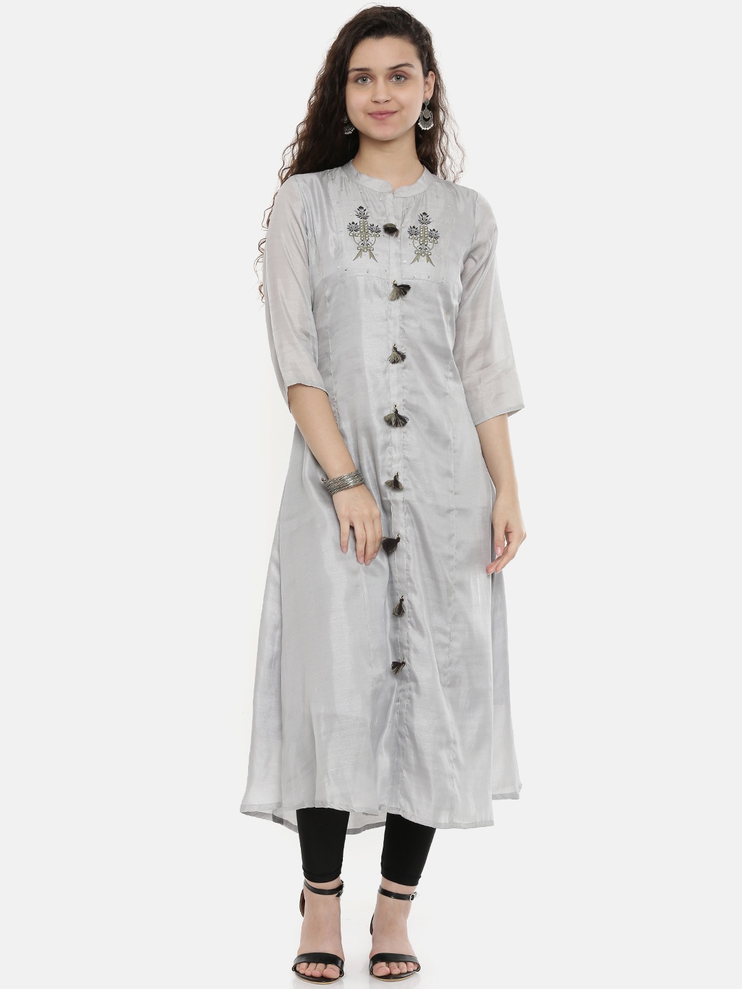 

Neerus Women Grey Embellished A-Line Kurta