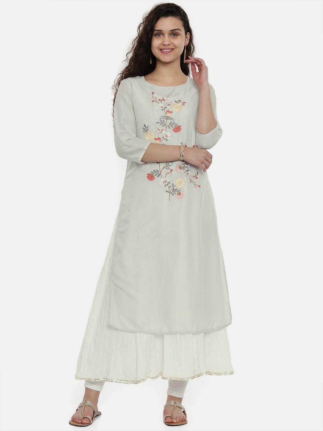 

Neerus Women Grey Yoke Design Straight Kurta