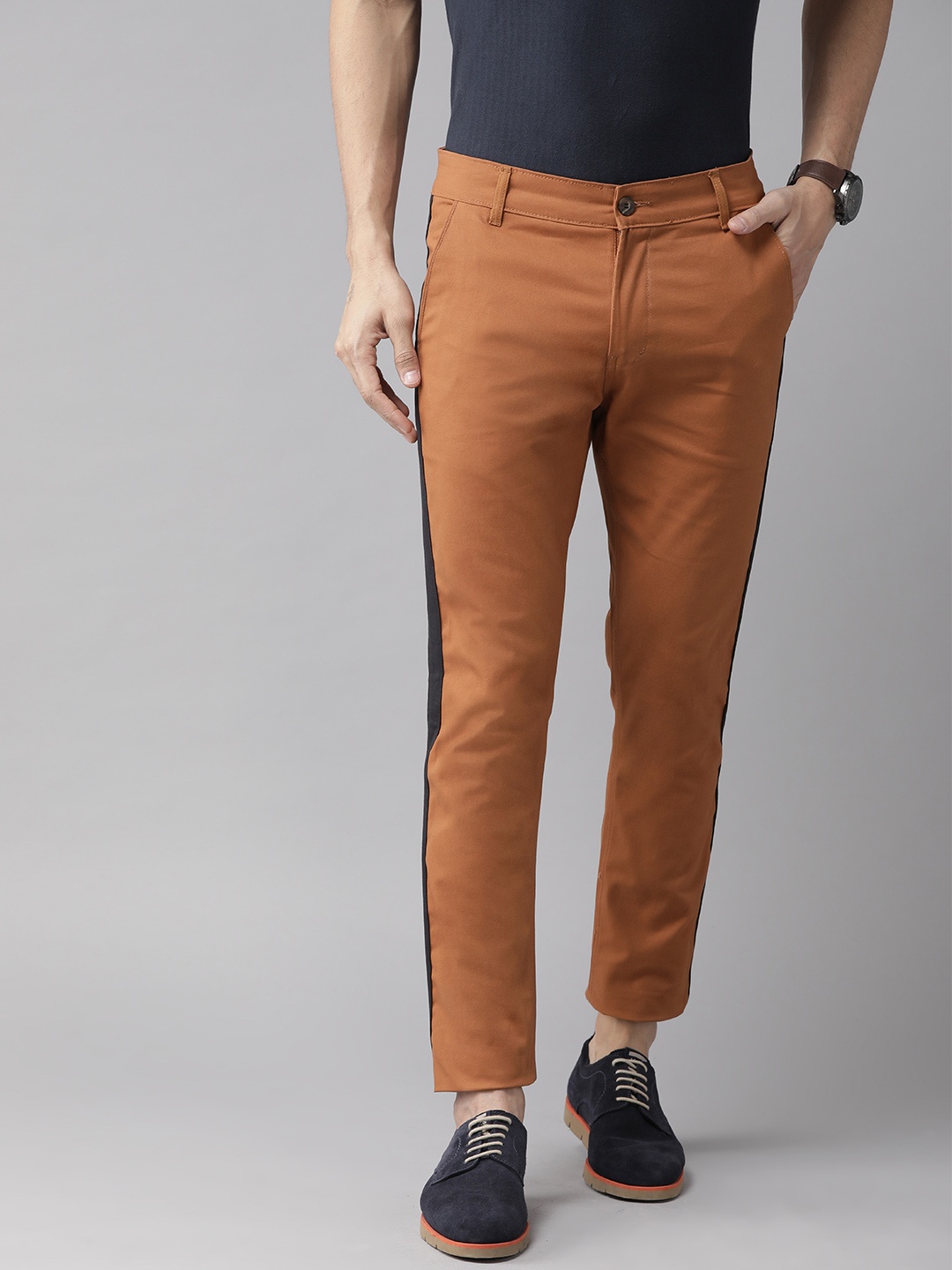

Hubberholme Men Rust Orange Slim Fit Solid Stretchable Regular Trousers
