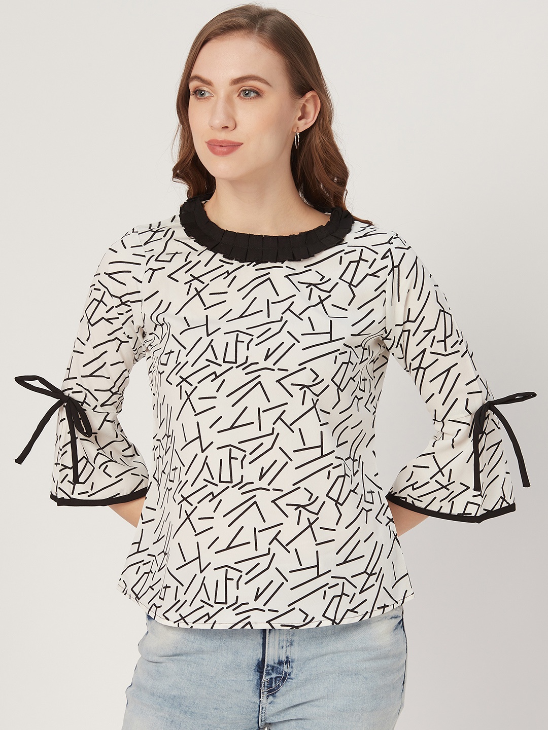 

Style Quotient Women White and Black Abstract Print Top