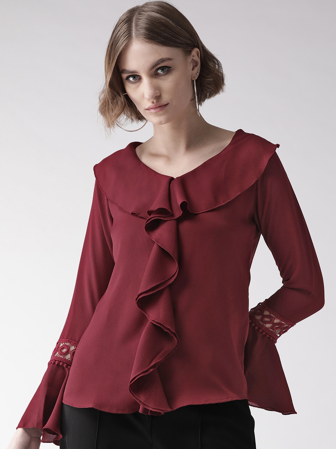 

Style Quotient Women Maroon Solid Ruffled Top