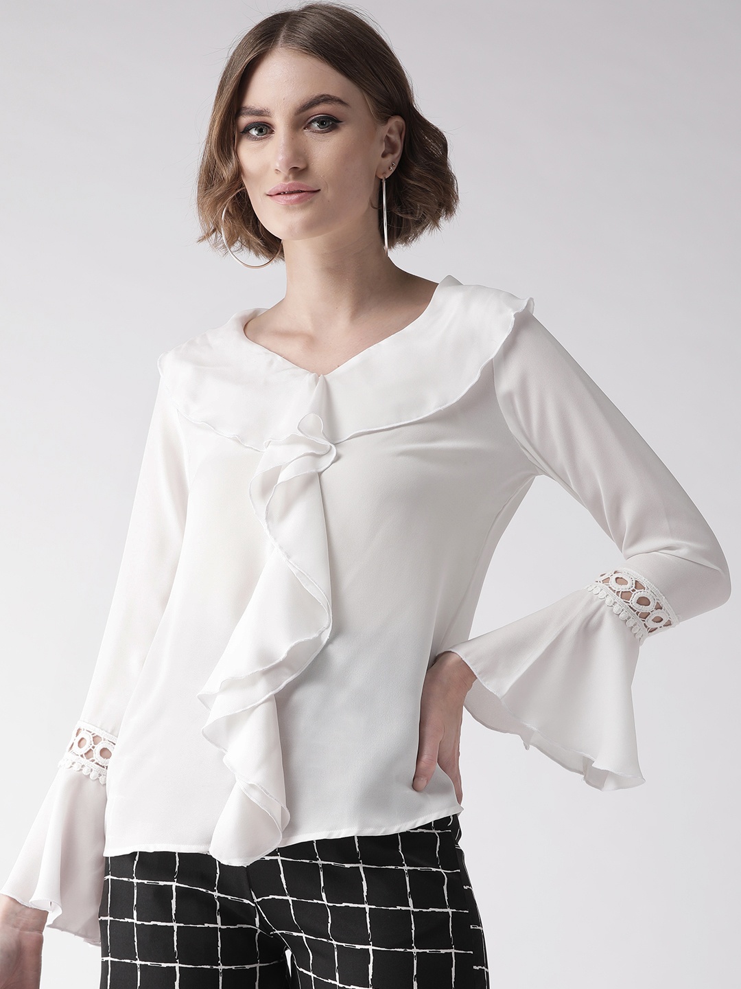 

Style Quotient Women White Semi-Sheer Solid Top