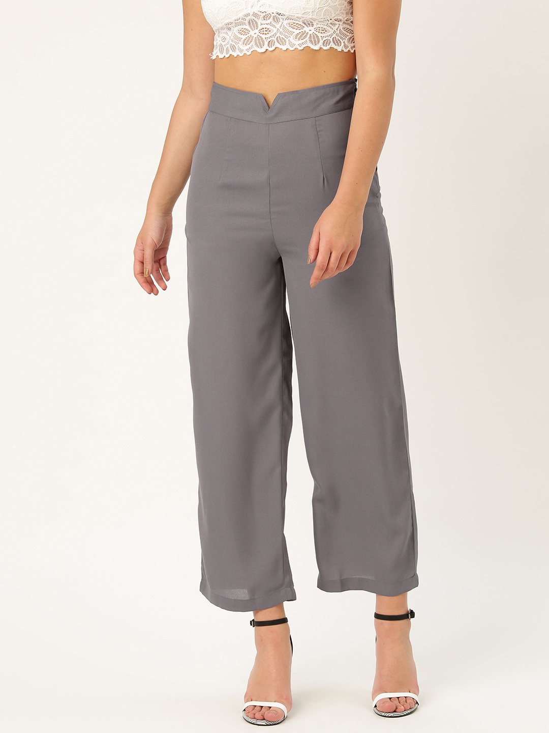 

Style Quotient Women Charcoal Grey Smart Regular Fit Easy Wash Solid Parallel Trousers