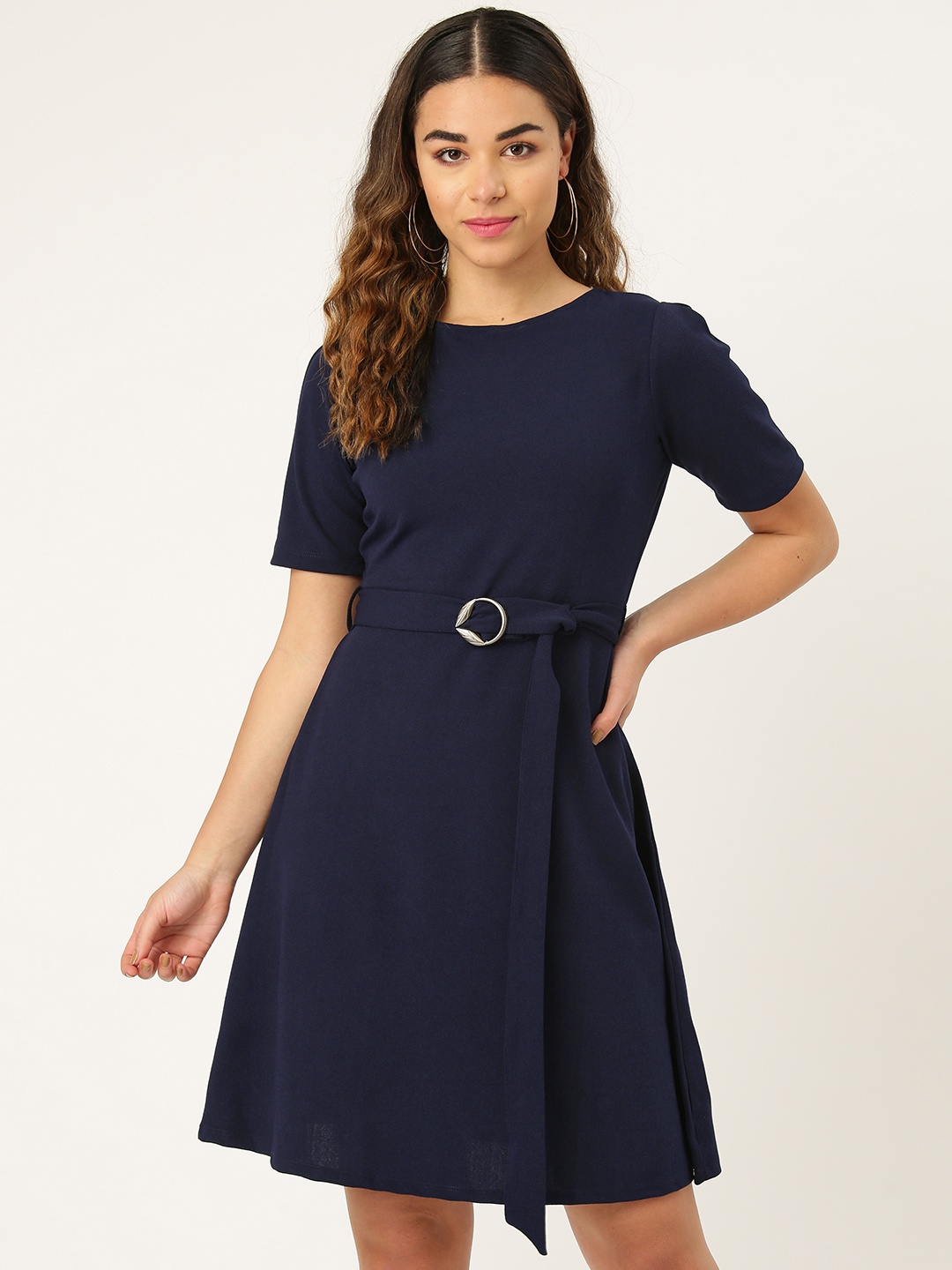 

Style Quotient Women Navy Blue Solid Fit and Flare Dress